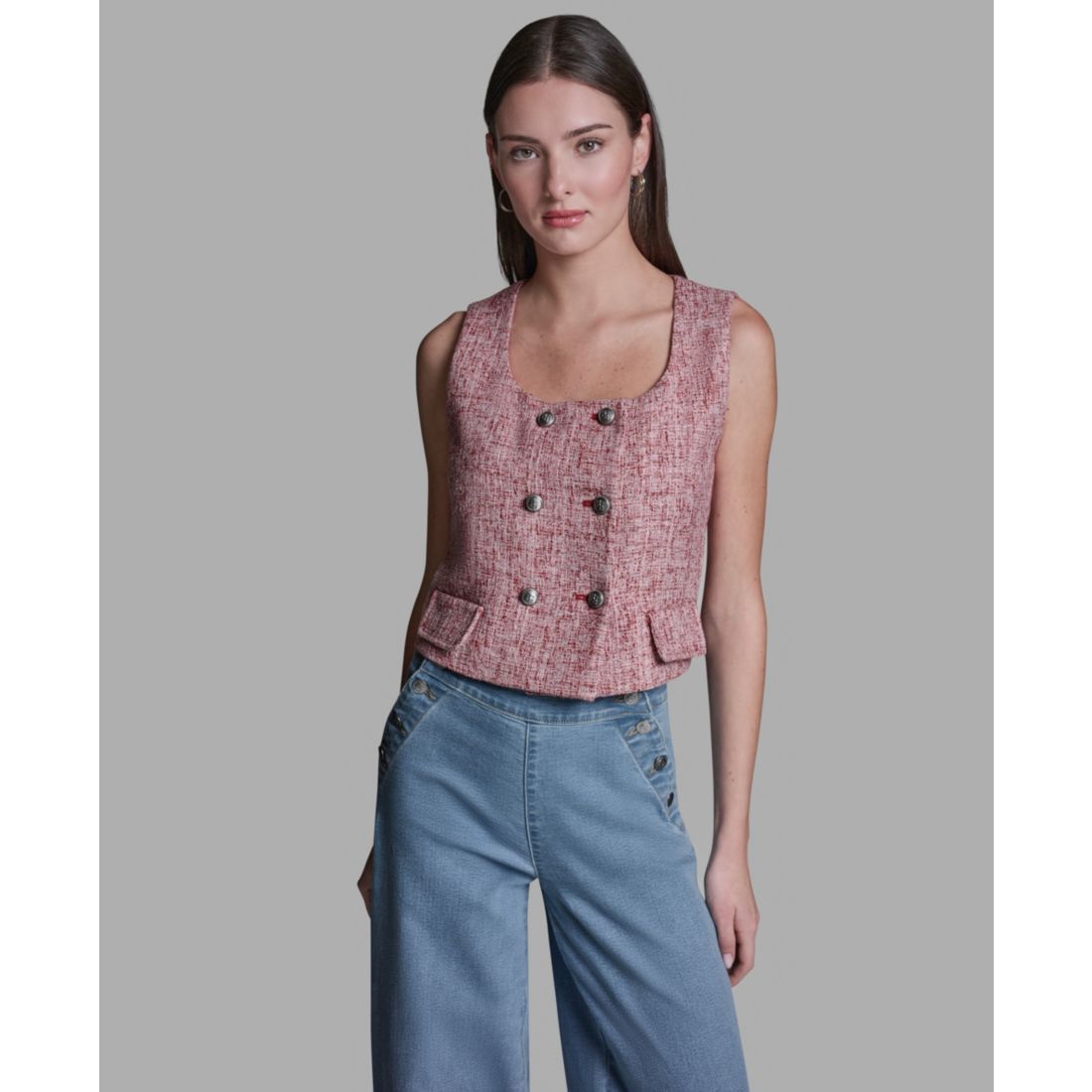 Bcbg Women's Square Neck Double Breasted Vest