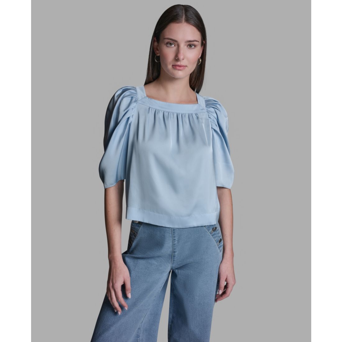 Bcbg Women's Square Neck Puff-Sleeve Top
