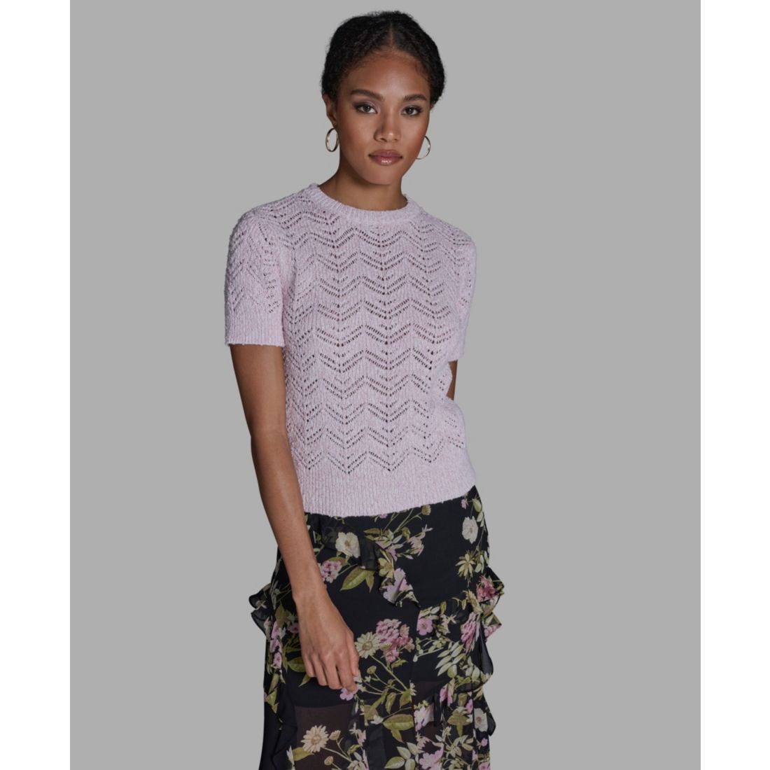 Bcbg Women's Crewneck Oversized Zig Zag Sweater