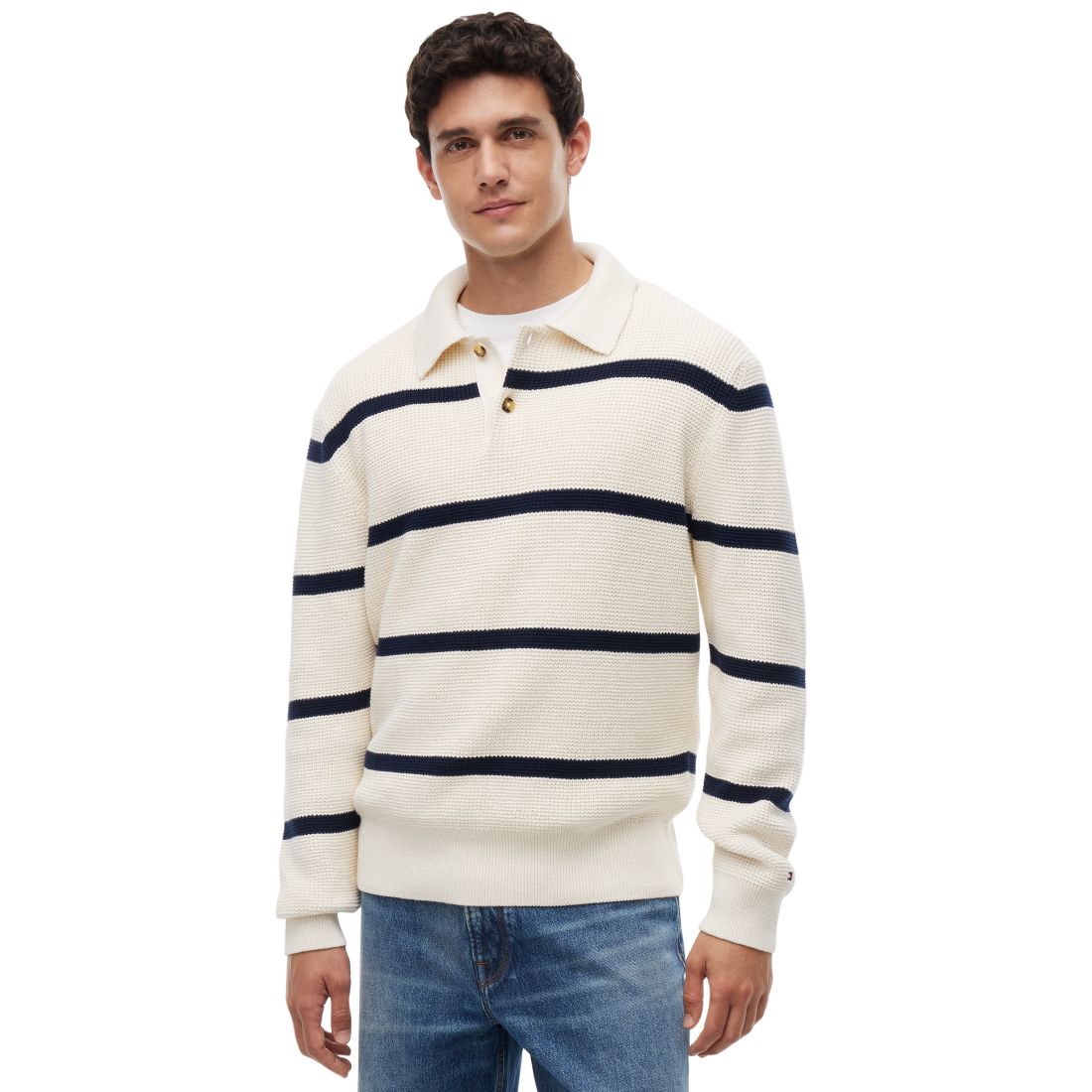 Tommy Hilfiger Men's Waffle Structure Rugby Sweater