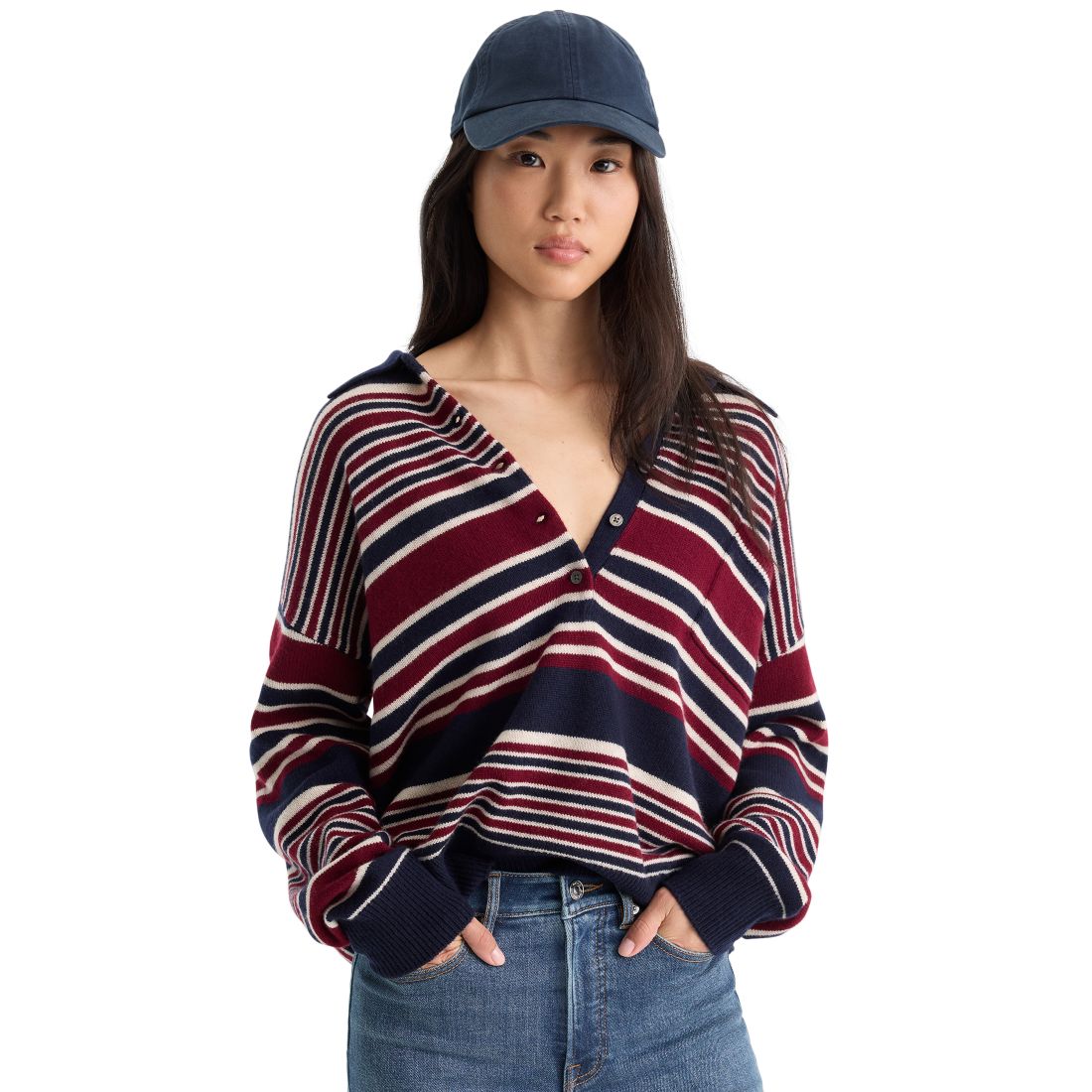 Good American Women's Oversized Rugby Collared Sweater