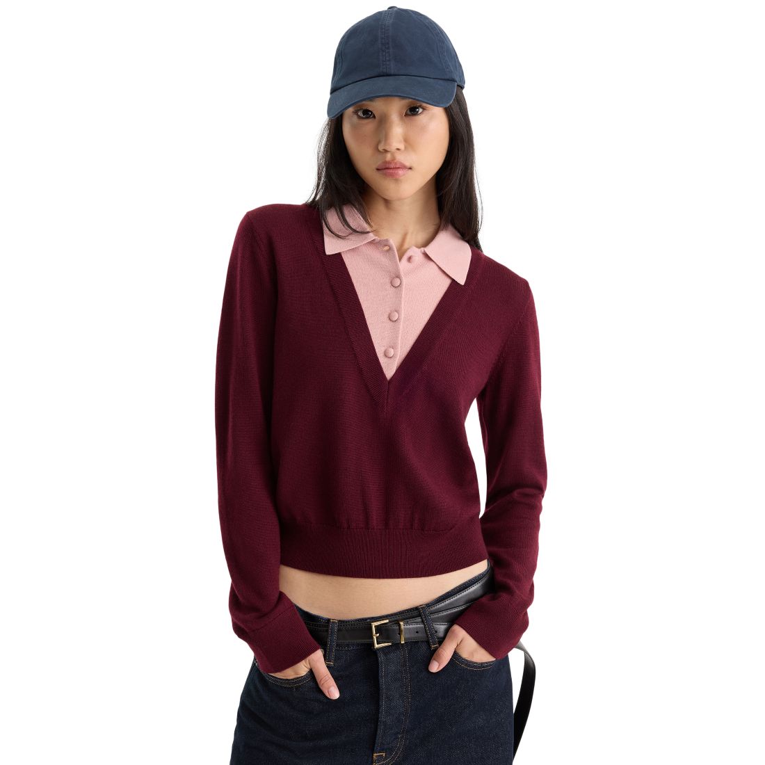 Good American Women's Two-In-One Collared Sweater
