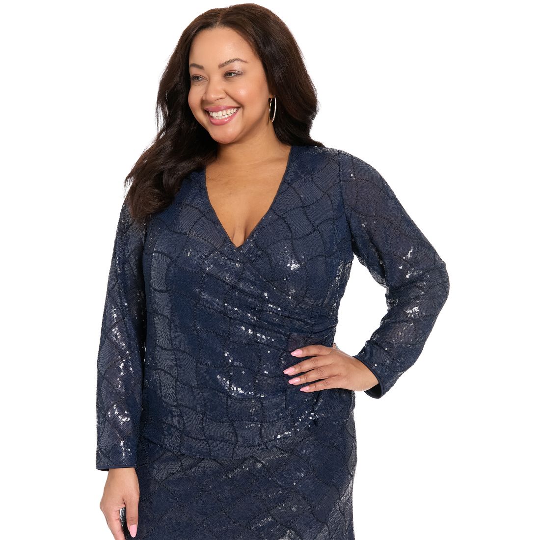 Muse Plus Size Long-Sleeve Sequined Wrap Top