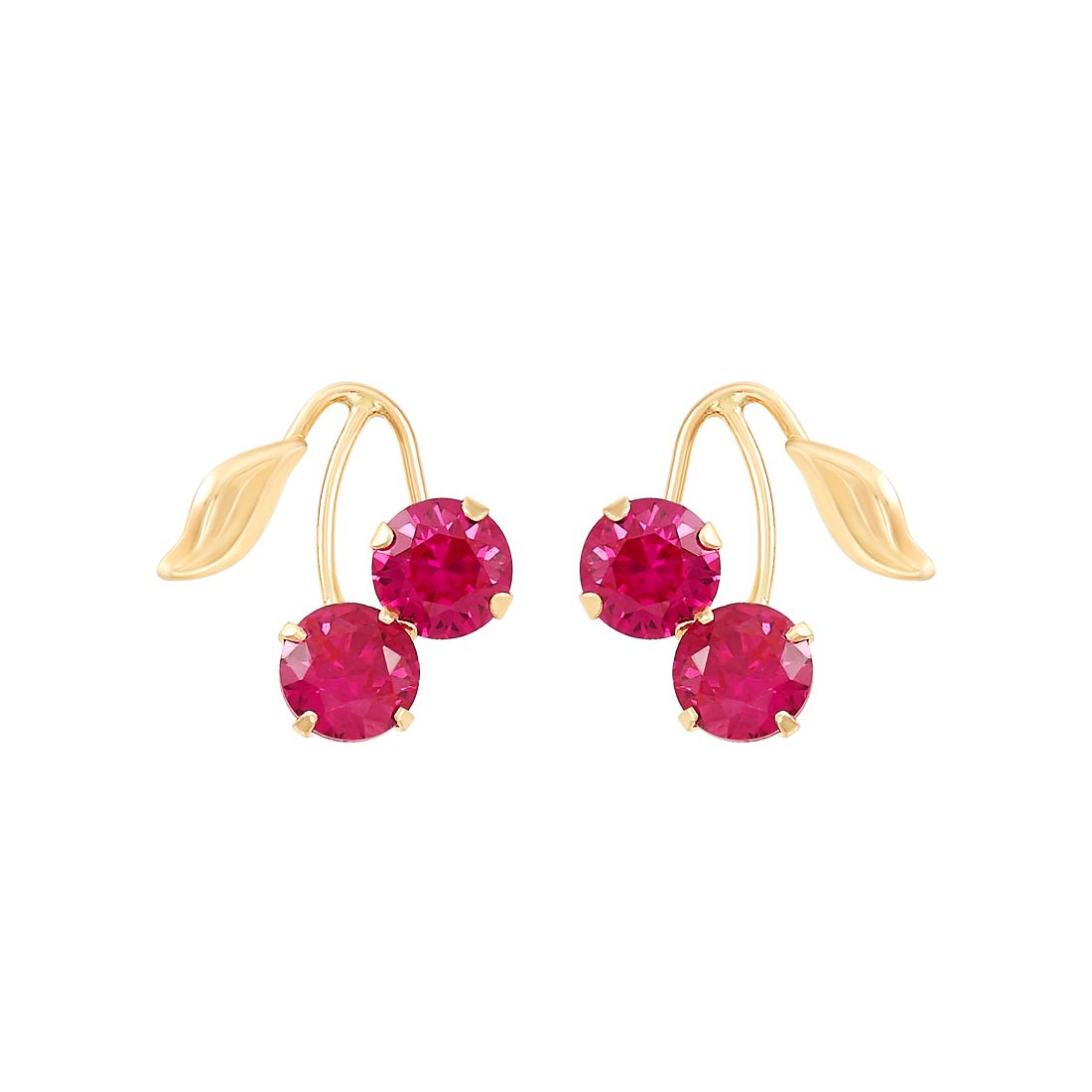 Macy's Lab-Grown Ruby (1-1/3 ct. t.w.) Button Cherry Leaf Earrings in 10k Yellow Gold