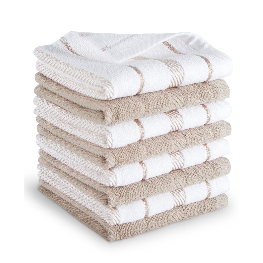 Kitchenaid Albany Dishcloth 8 Pack Set, 12" x 12" - Milkshake, White