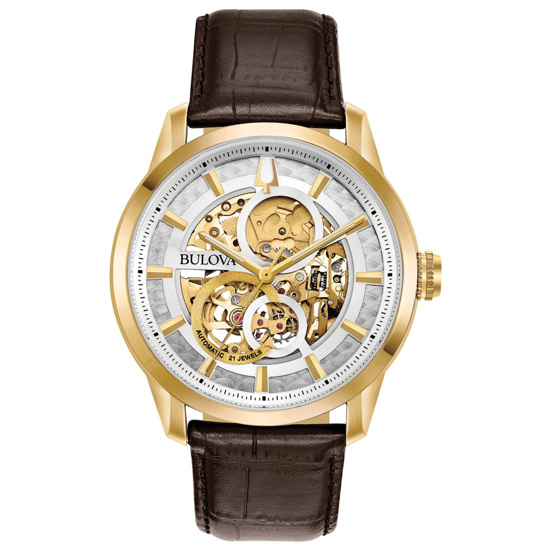 Bulova Men's Automatic Sutton Brown Leather Strap Watch 43mm