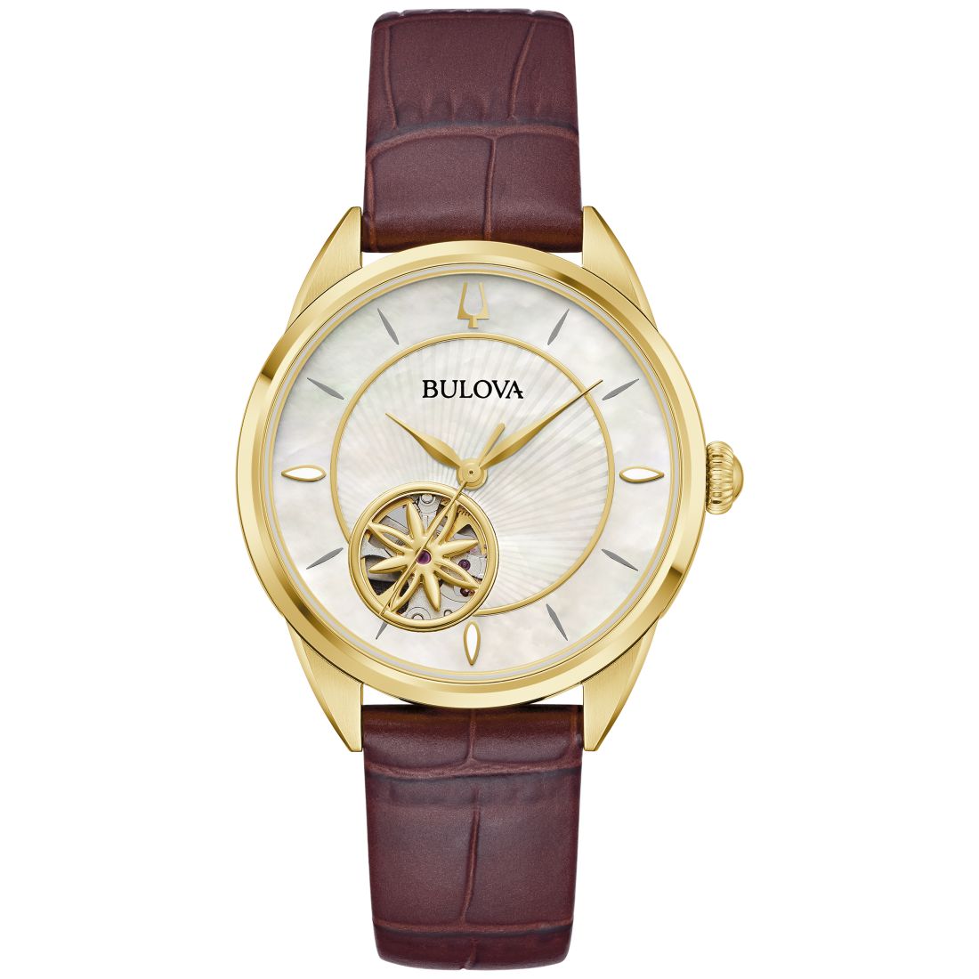 Bulova Women's Sutton Automatic Brown Leather Strap Watch 34.5mm