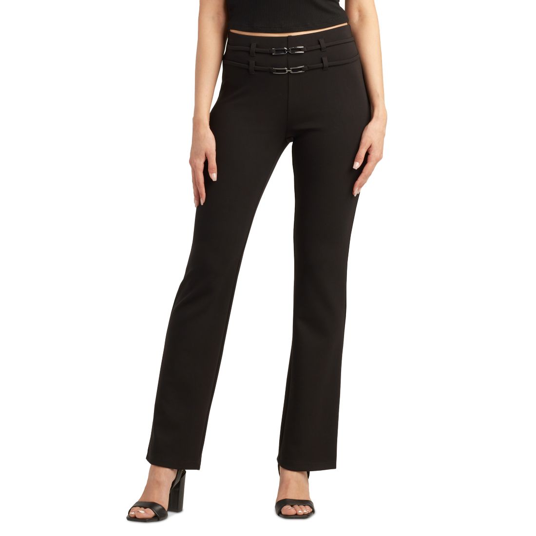 Bcx Juniors' Scuba Double-Belt Flared-Leg Ankle Pants