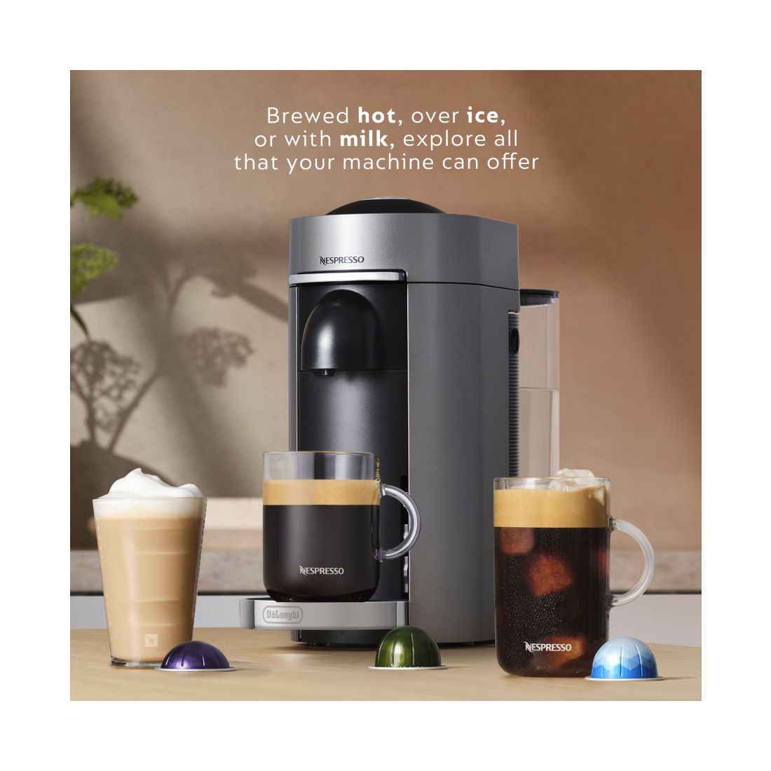 Nespresso Vertuo Plus Deluxe Coffee and Espresso Machine by De'Longhi, Titan with Aeroccino Milk Frother