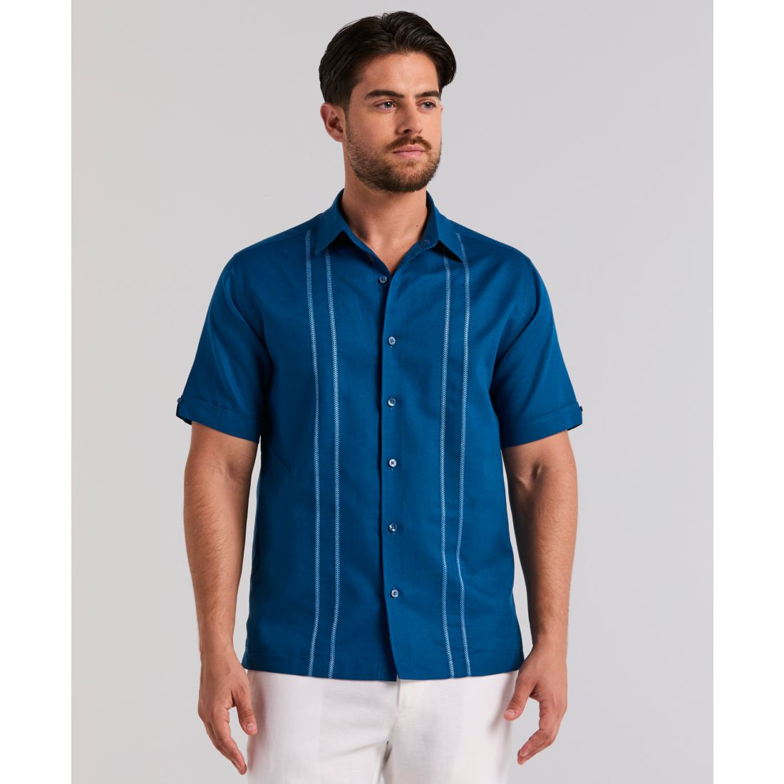 Cubavera Men's Short Sleeve Panel Button-Front Linen Camp Shirt