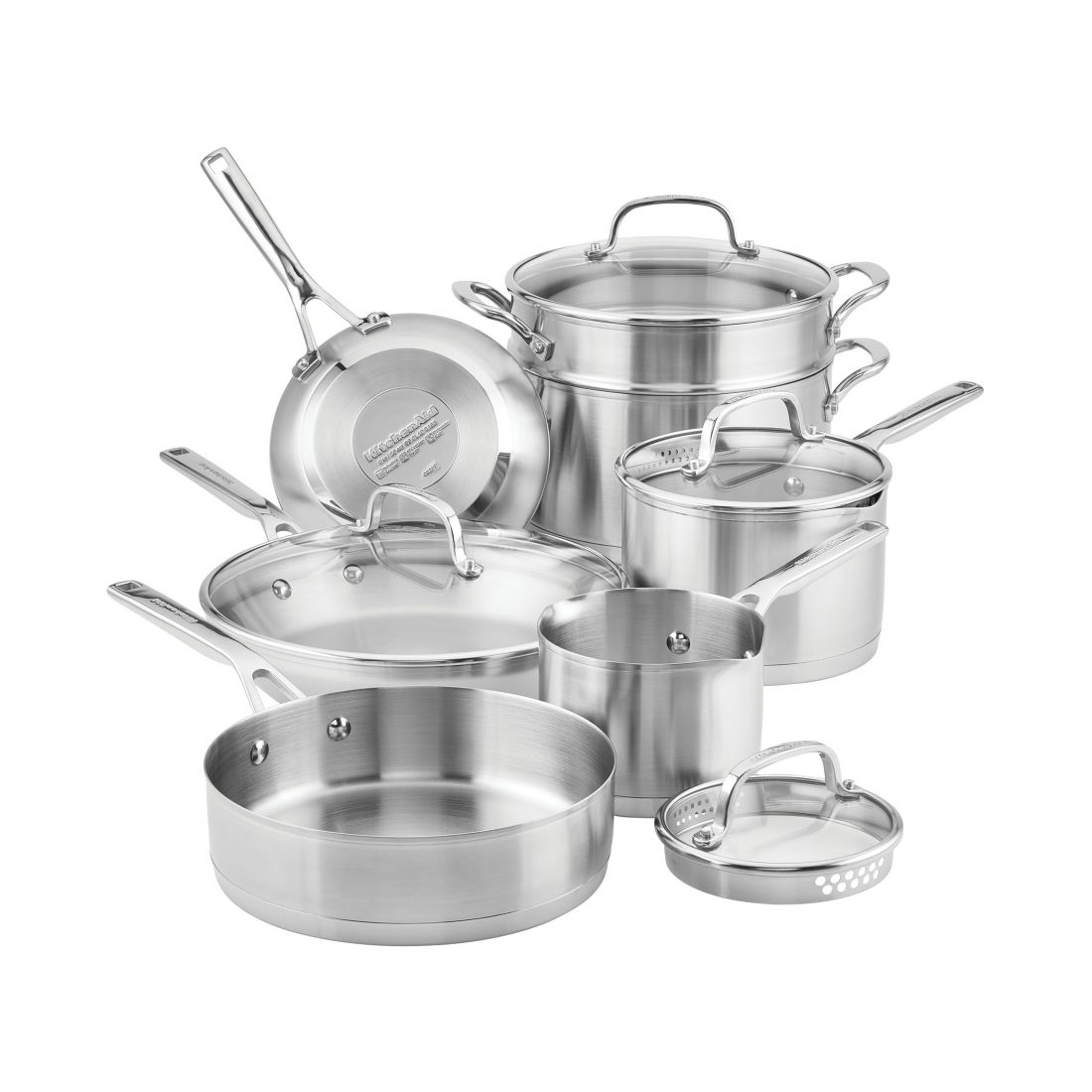 Kitchenaid 3-Ply Base Stainless Steel 11 Piece Cookware Induction Pots and Pans Set