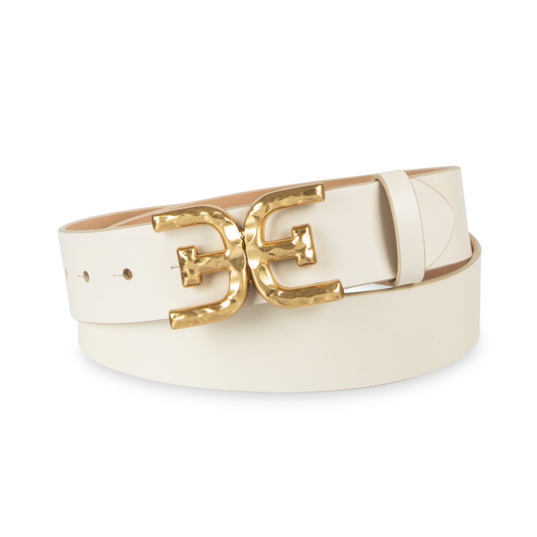 Sam Edelman Hammered Double-e Logo Plaque Buckle Belt