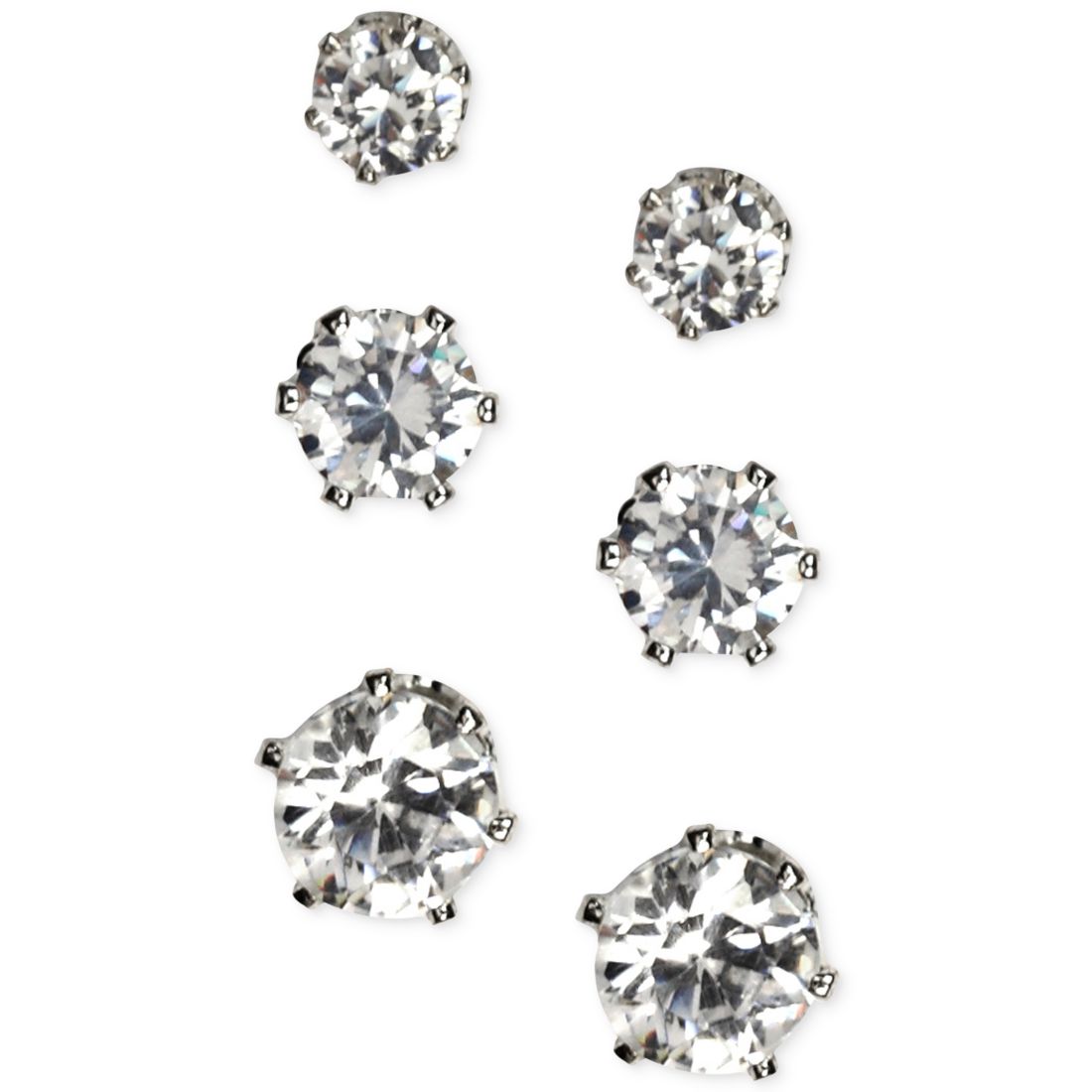 Anne Klein Silver-Tone Glass Stone Stud Earring Set