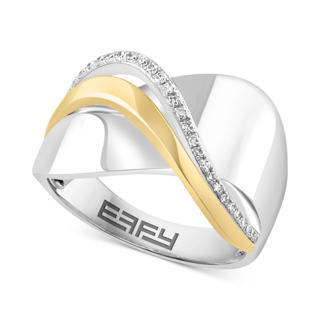 Effy Collection Effy Diamond Crossover Statement Ring (1/10 ct. t.w.) in Sterling Silver & 14k Gold-Plate
