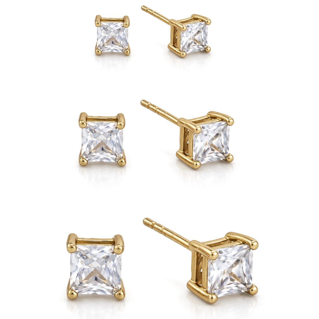 And Now This 3-Pc. Set Silver Plated Square Cubic Zirconia Stud Earrings