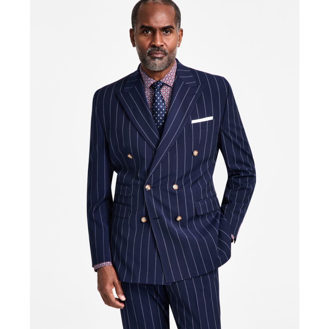 Tayion Collection Men's Pinstriped Double-Breasted Suit Jacket