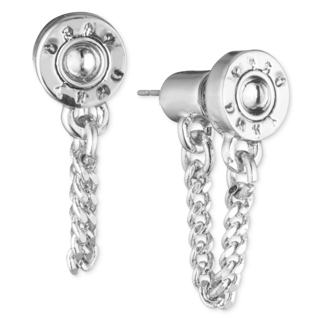 Dkny Logo Rivet Chain Front & Back Earrings