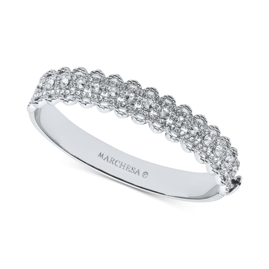 Marchesa Silver-Tone Crystal Filigree Bangle Bracelet
