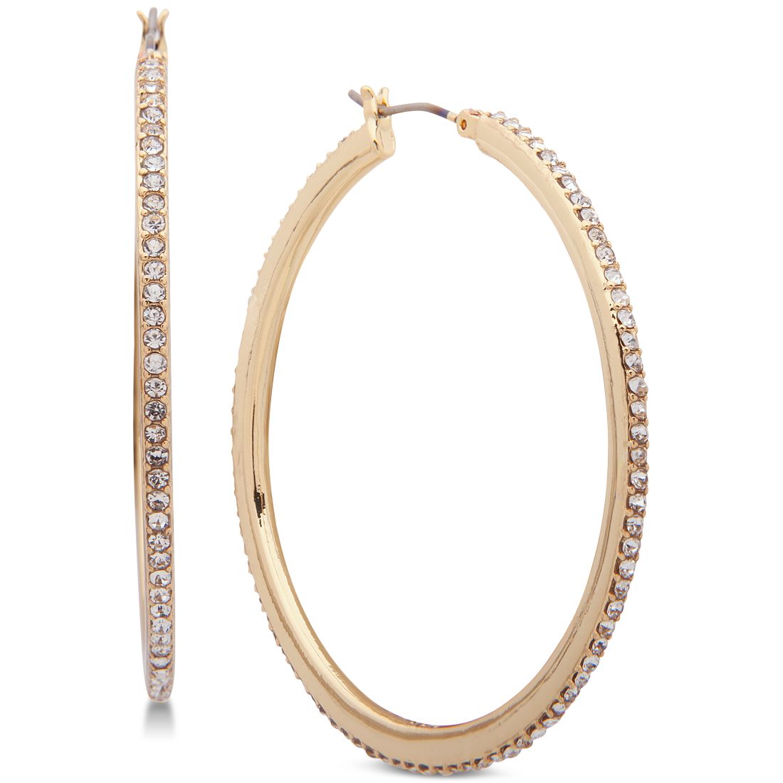 Dkny Gold-Tone Crystal Pave Medium Medium Hoop Earrings