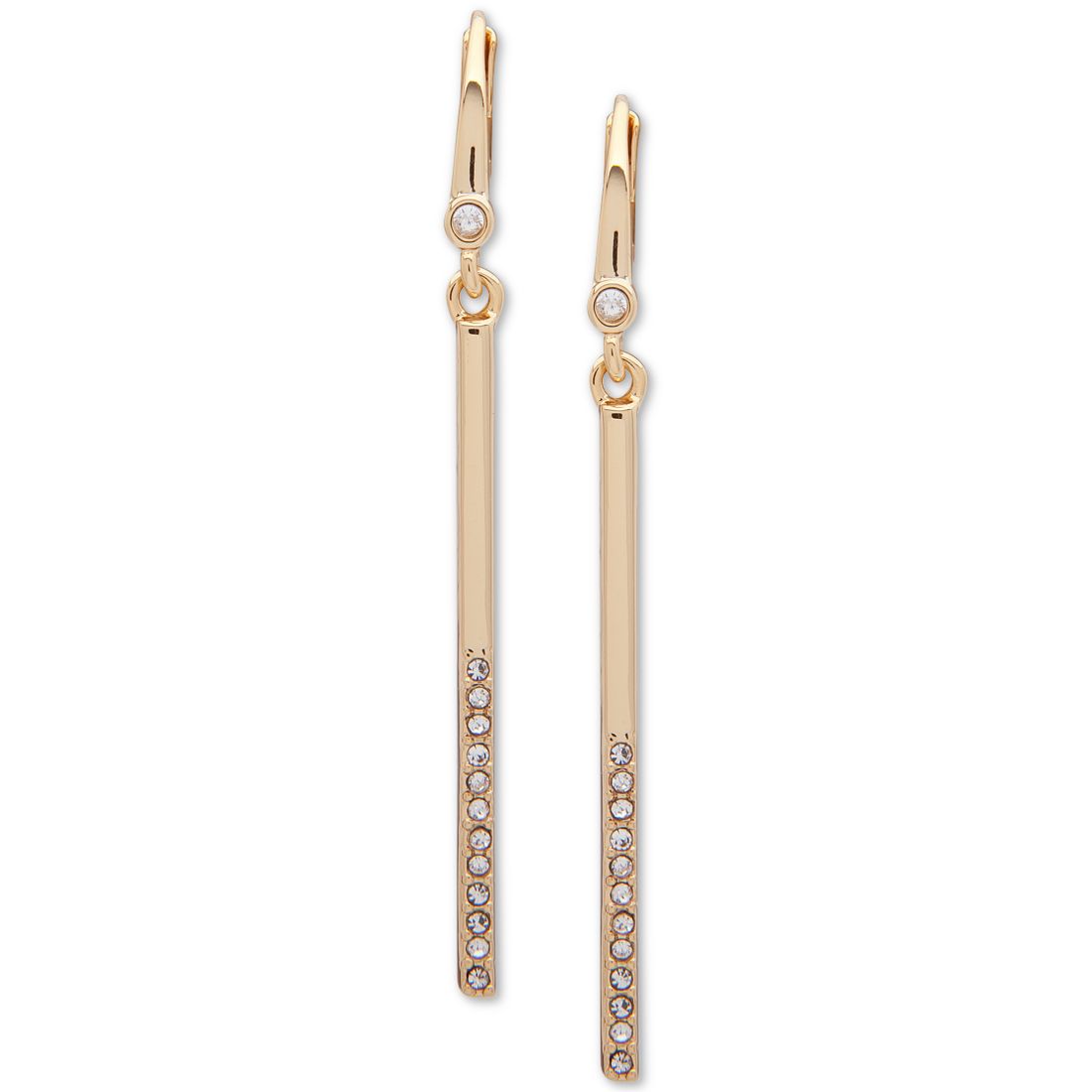 Dkny Gold-Tone Half-Pave Bar Linear Drop Earrings