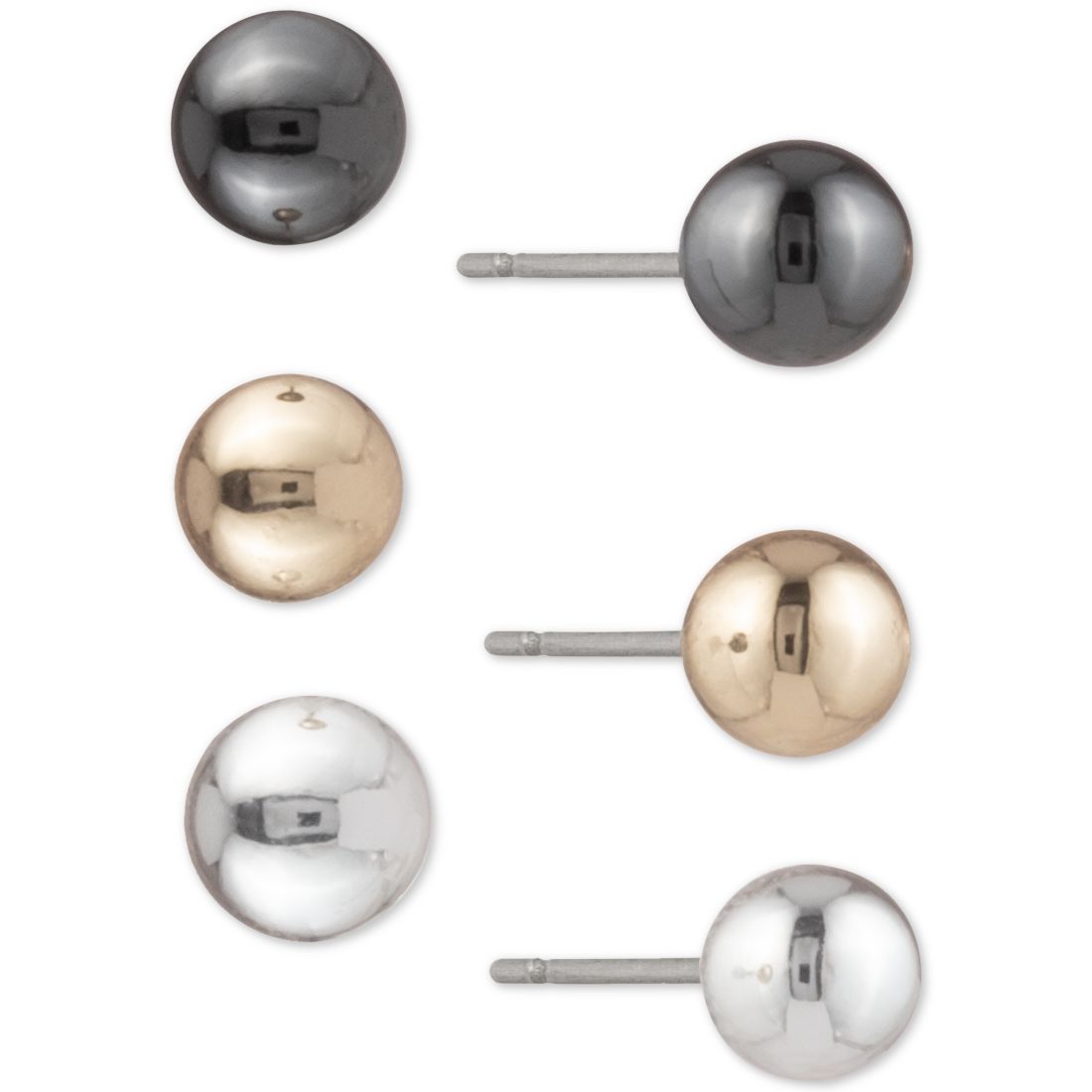 Dkny Tri-Tone 3-Pc. Set Ball Stud Earrings