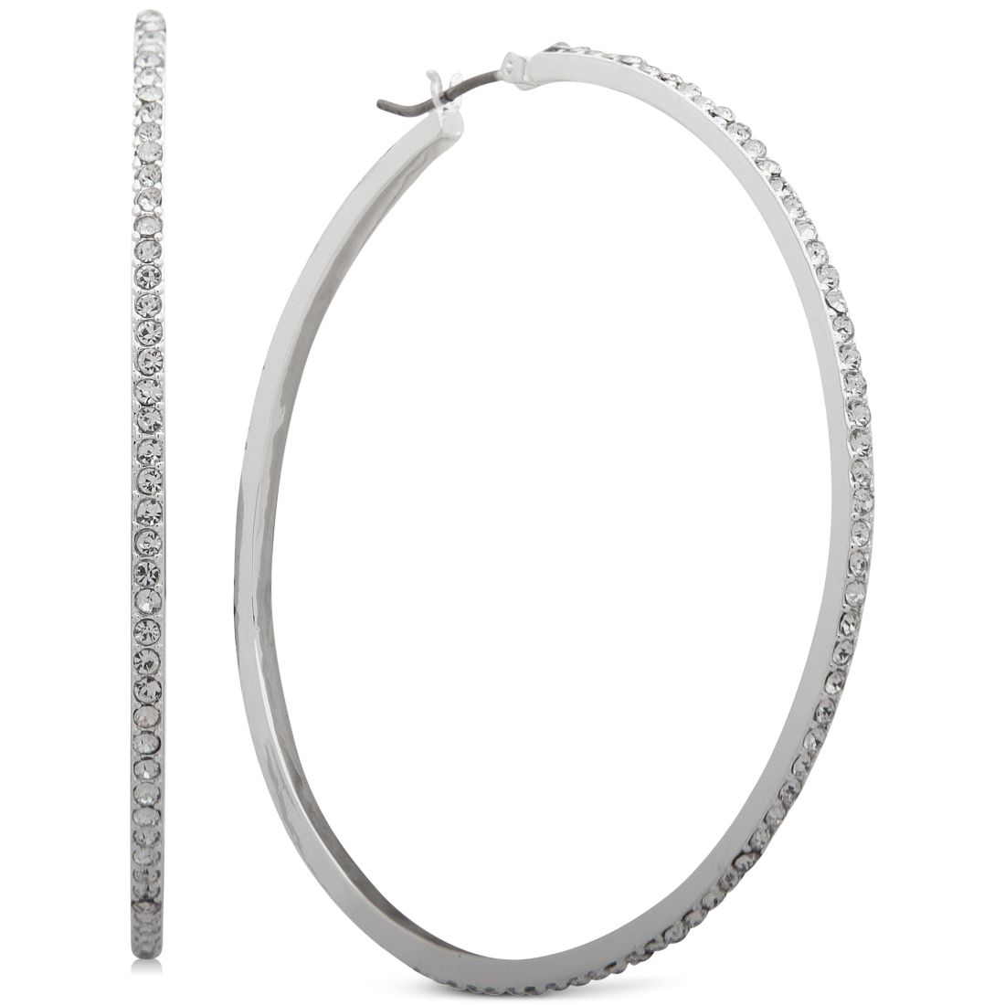 Dkny Medium Silver-Tone Pave Hoop Earrings 2"