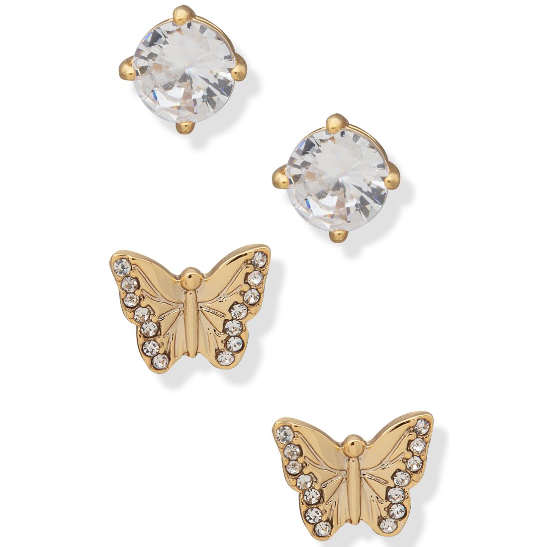 Dkny Gold-Tone 2-Pc. Set Crystal Butterfly Stud Earrings