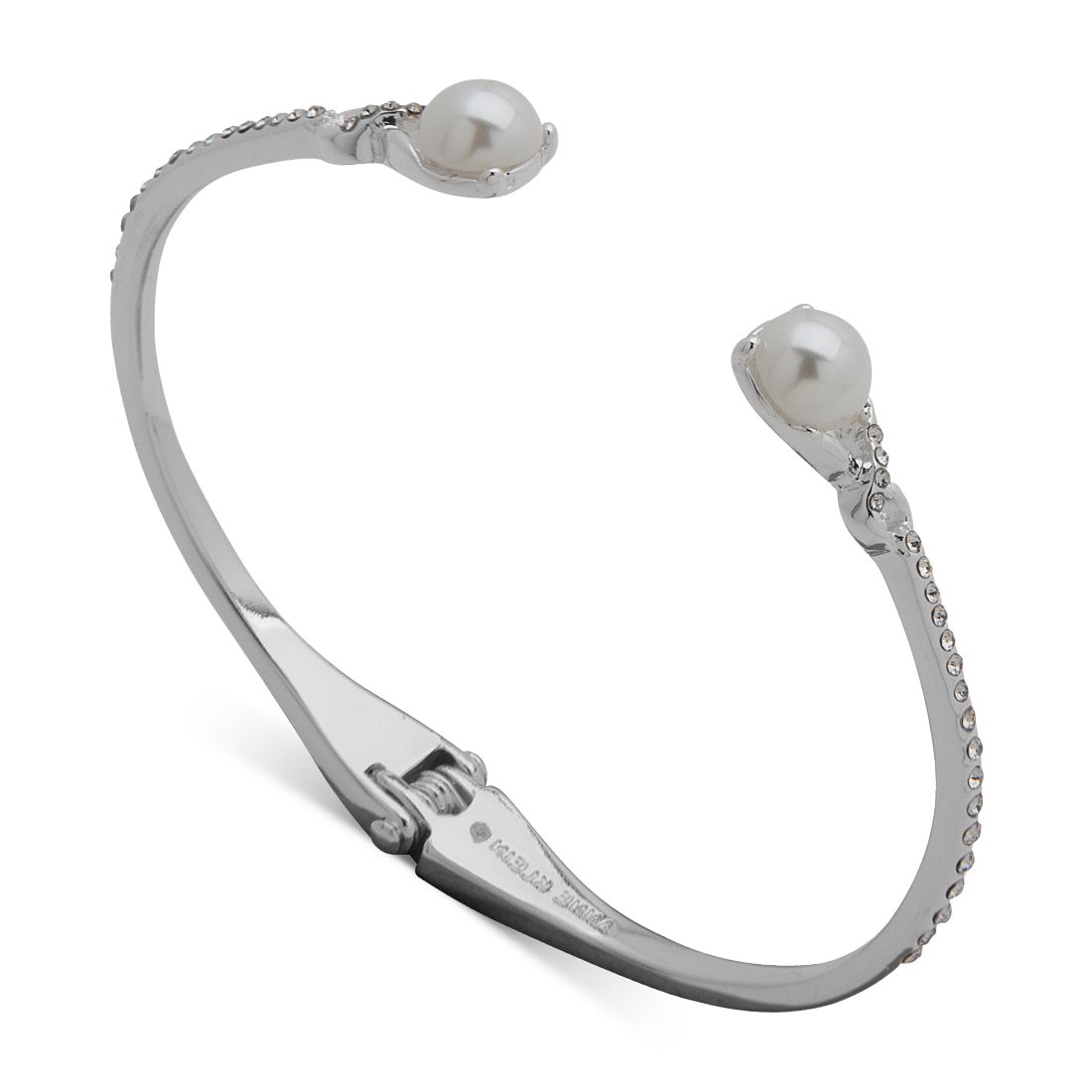 Anne Klein Silver-Tone Imitation Pearl Hinge Bangle Bracelet