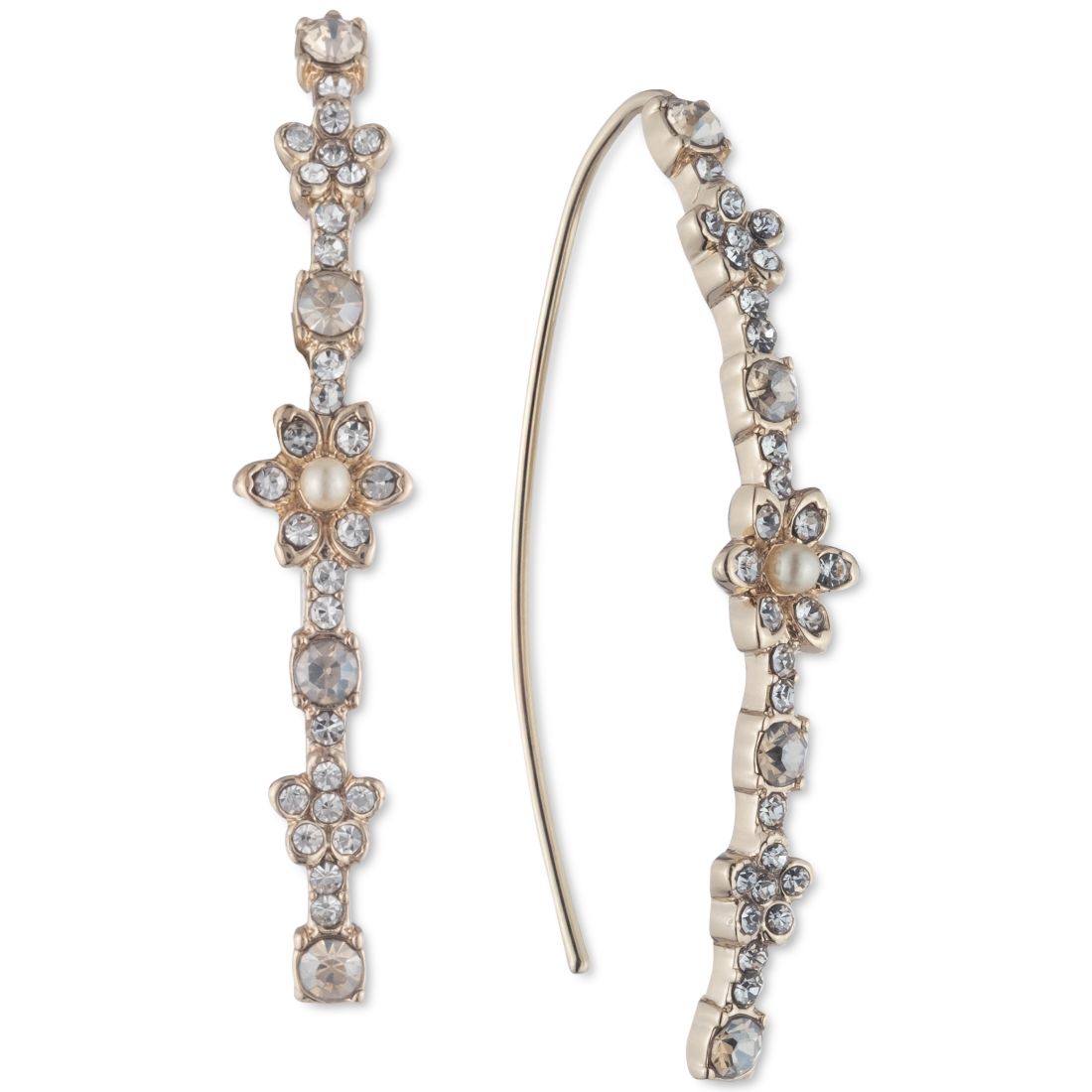 Marchesa Crystal & Imitation Pearl Flower Threader Earrings