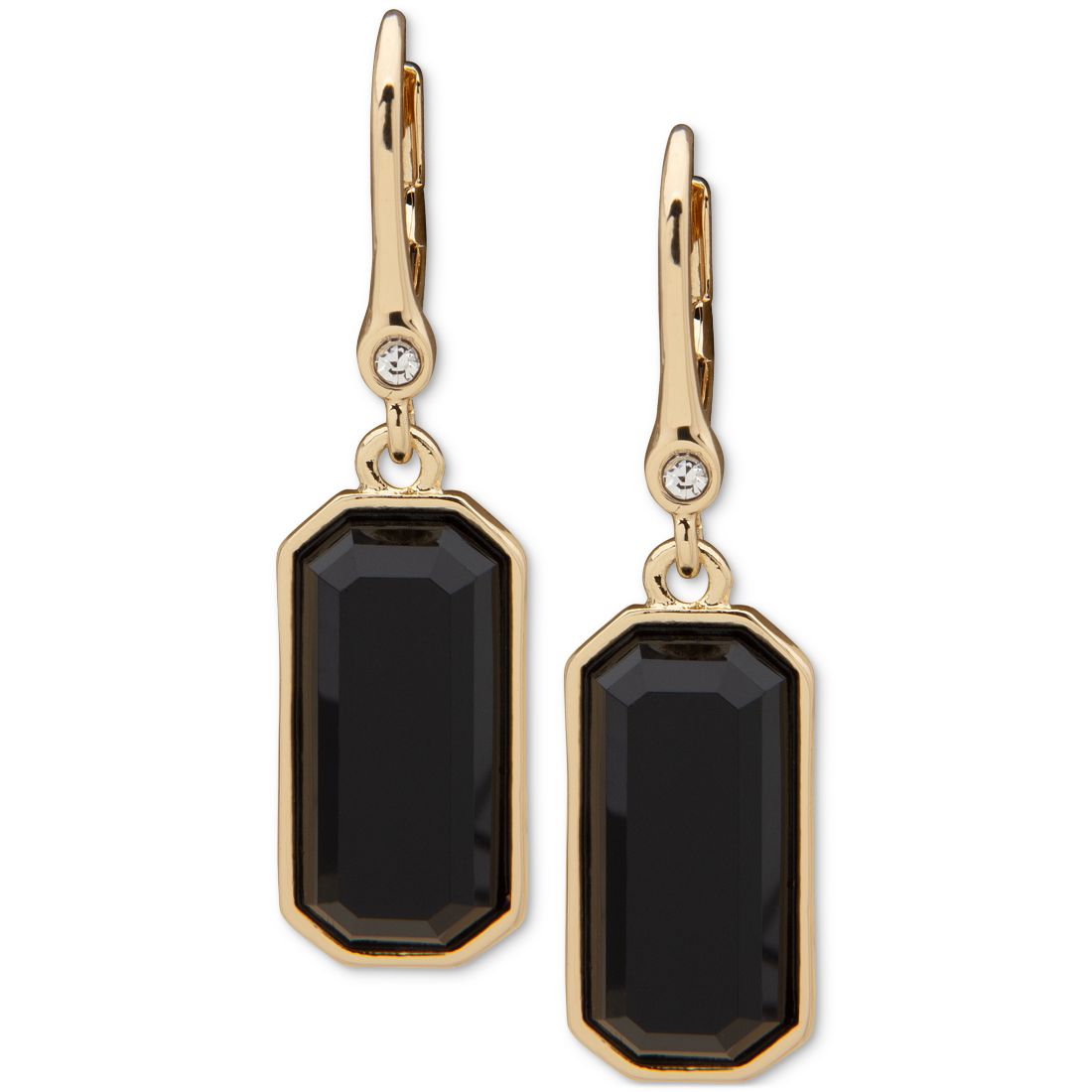 Dkny Gold-Tone Pave & Rectangle Stone Drop Earrings