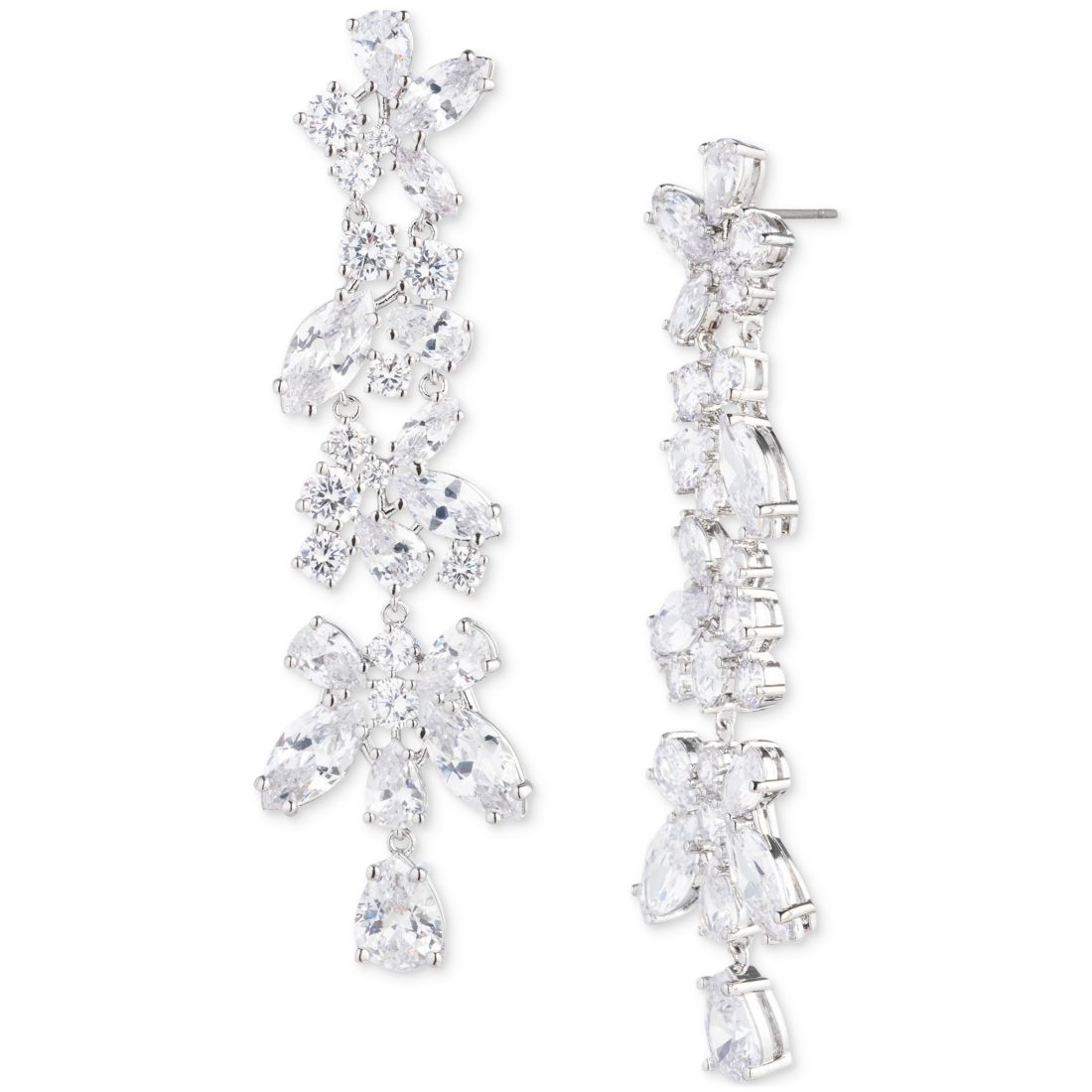 Givenchy Silver-Tone Mixed Cut Cubic Zirconia Linear Drop Earrings