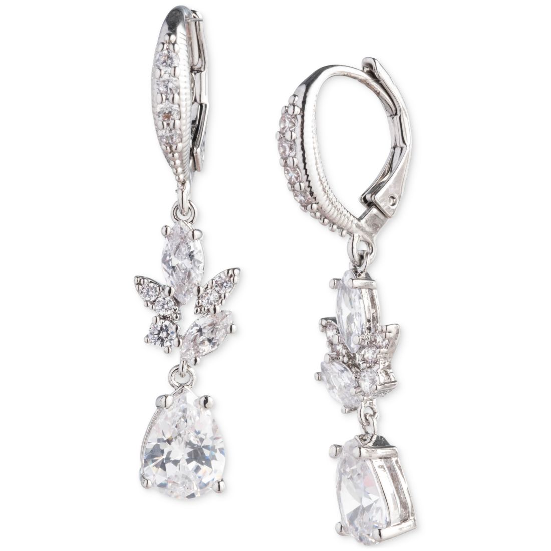 Givenchy Silver-Tone Mixed Cut Cubic Zirconia Double Drop Earrings