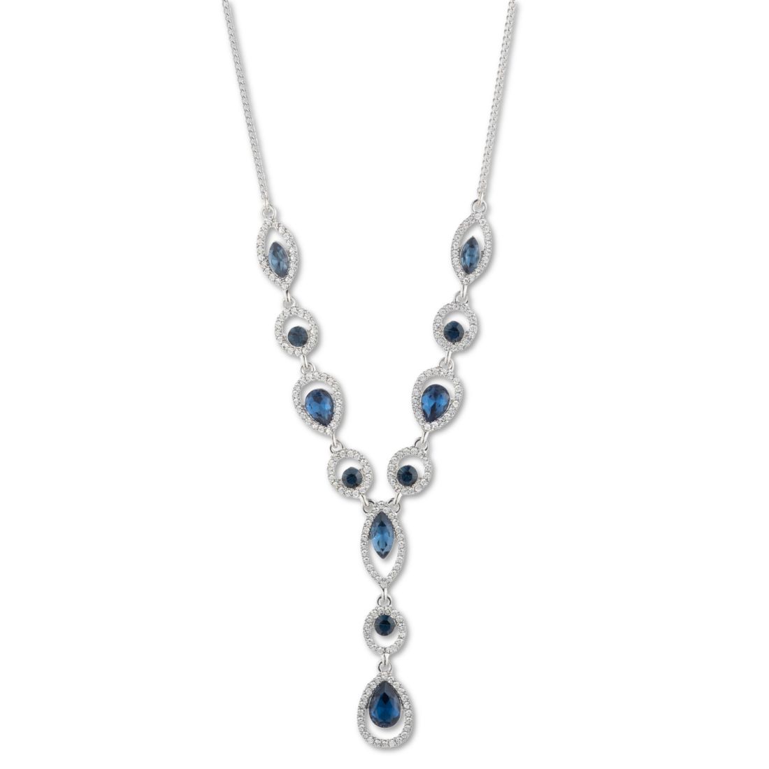 Givenchy Silver-Tone Pave Stone Lariat Necklace, 16" + 3" extender