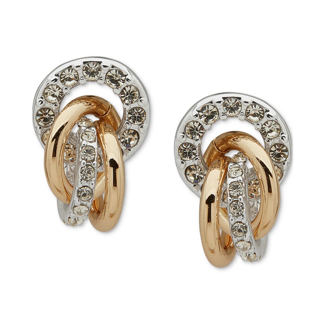 Anne Klein Two-Tone Crystal Linked Button Shaky Drop Earrings