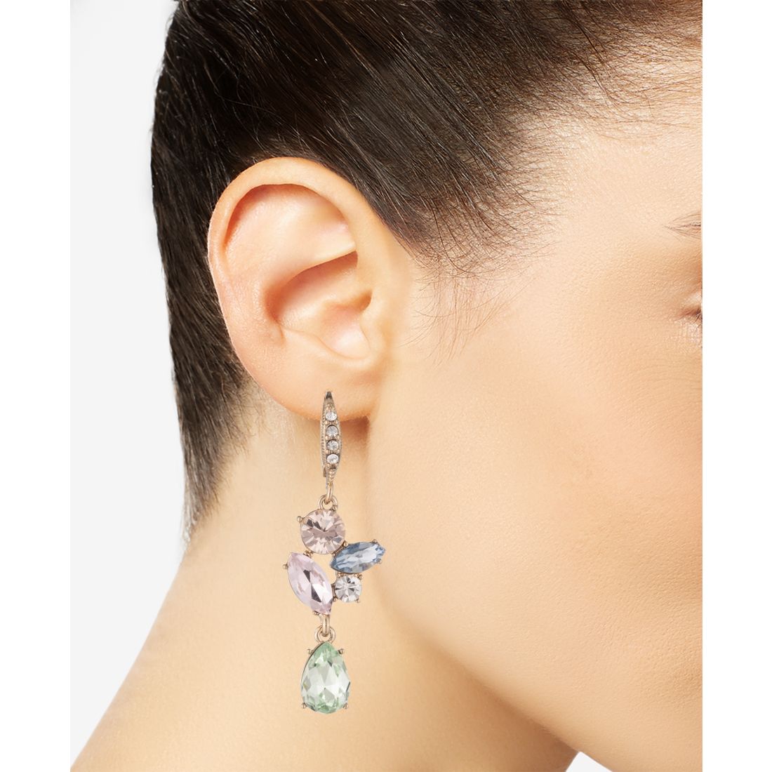 Macy*s Givenchy Mixed Crystal Cluster Double Drop Earrings