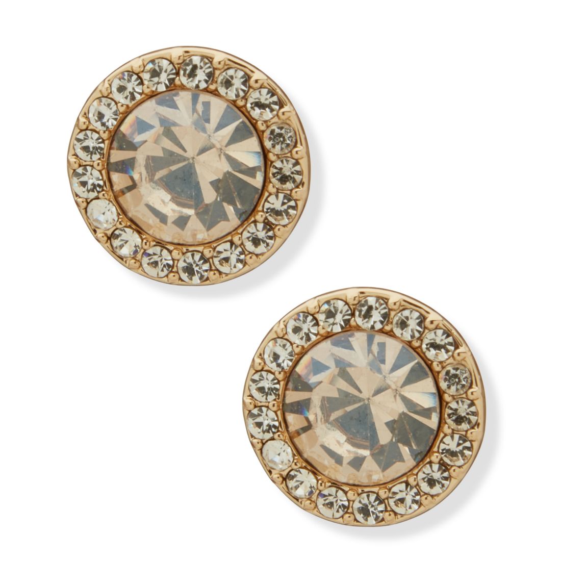 Dkny Glass Stone Gold-Tone Rounded Stud Earrings