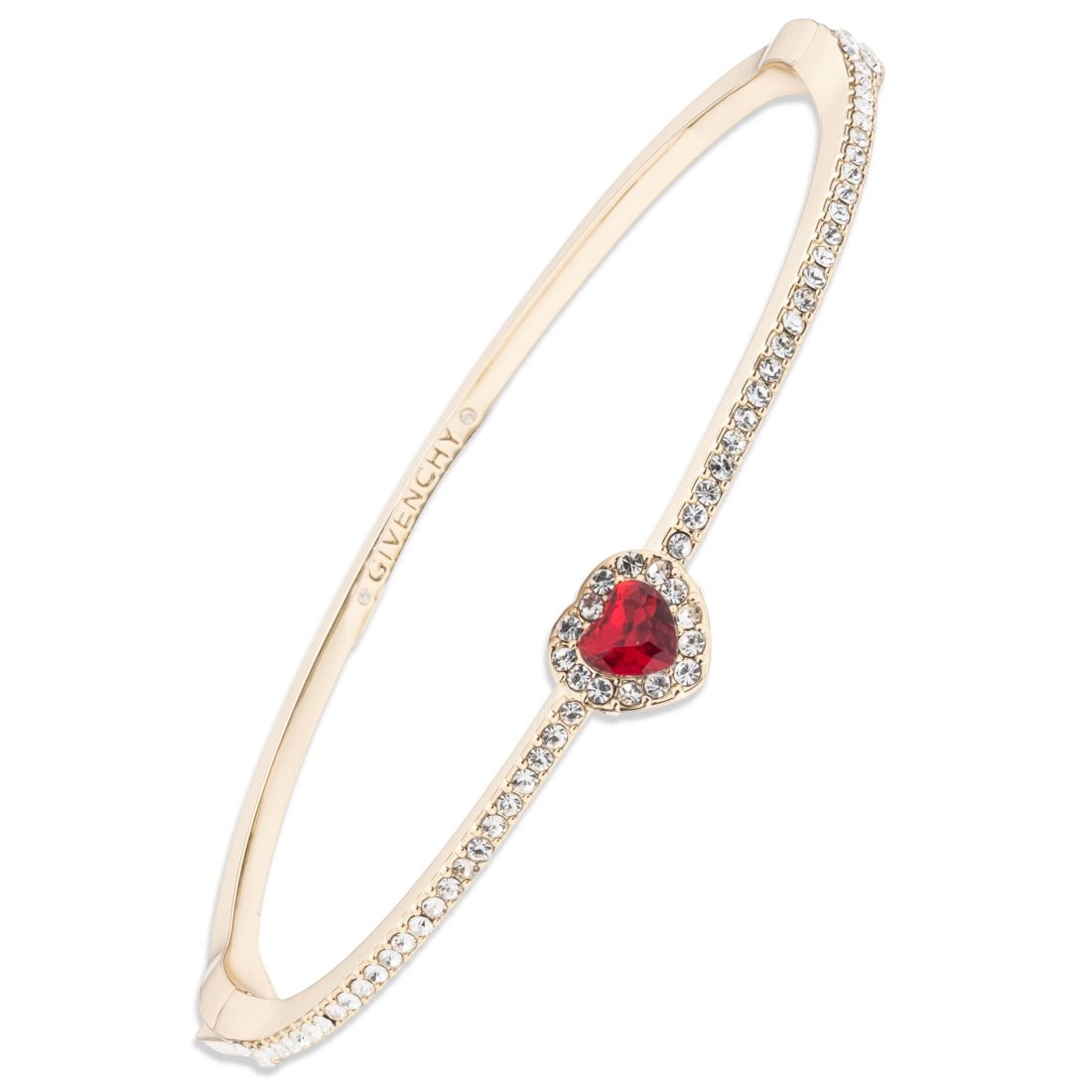 Givenchy Glass Stone Gold-Tone or Silver-Tone Heart Bangle Bracelet