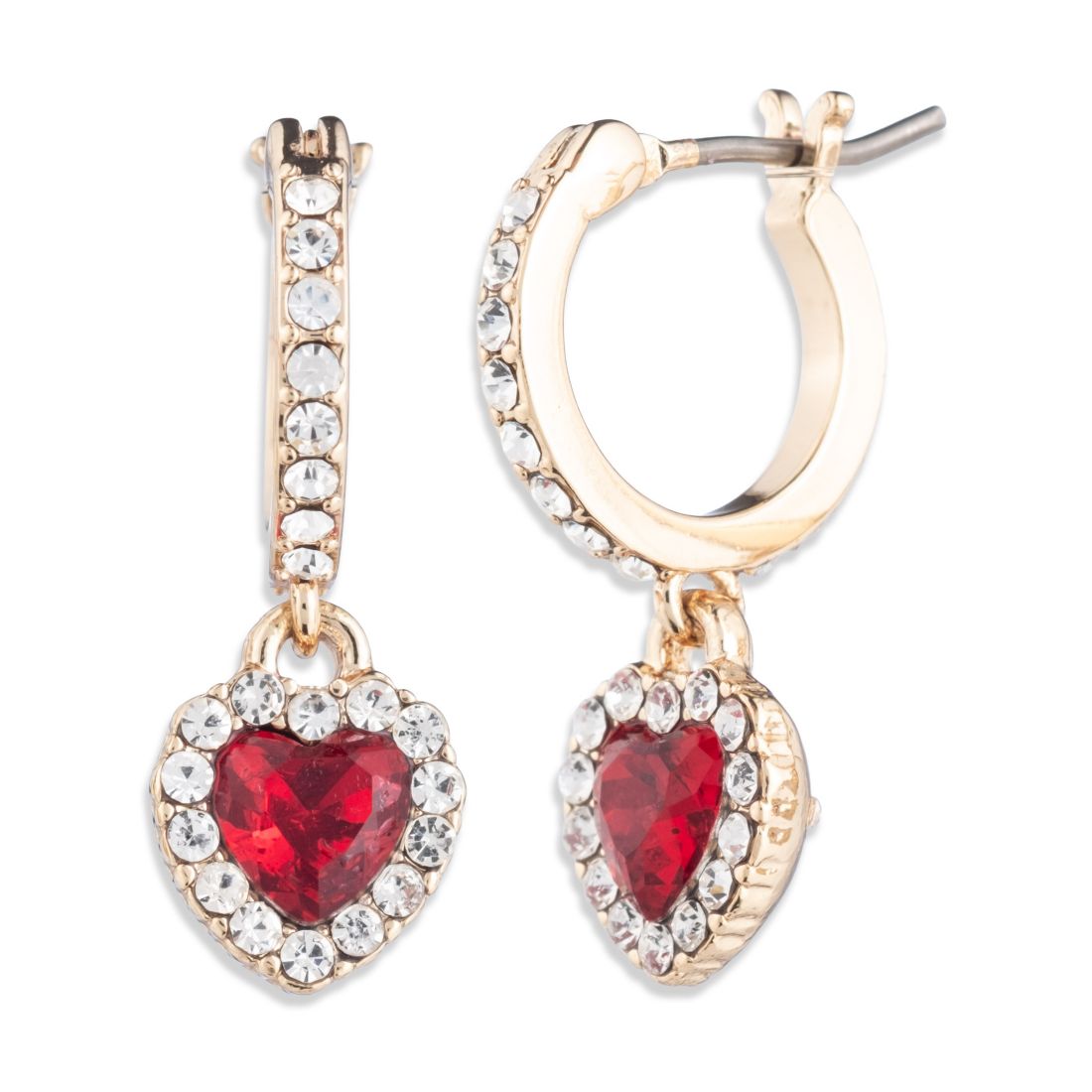 Givenchy Glass Stone Silver-Tone and Gold-Tone Heart Drop Hoop Earrings