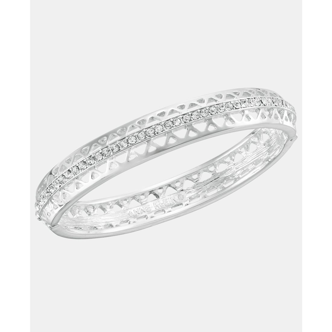 Anne Klein Silver-Tone Boxed Crystal Mesh Stone Open Hinge Bracelet