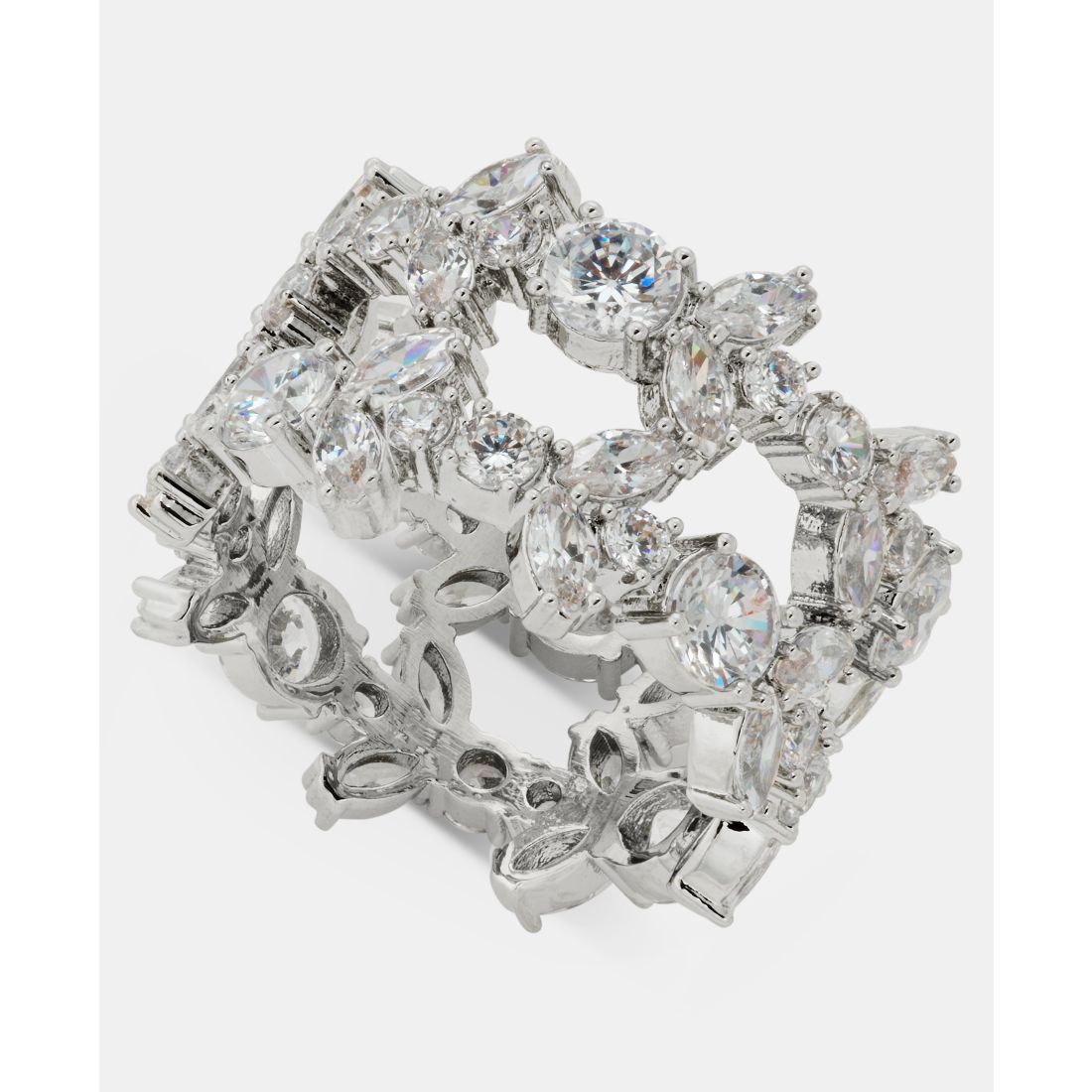 Givenchy Silver-Tone Statement Drama Cubic Zirconia Two-Row Ring