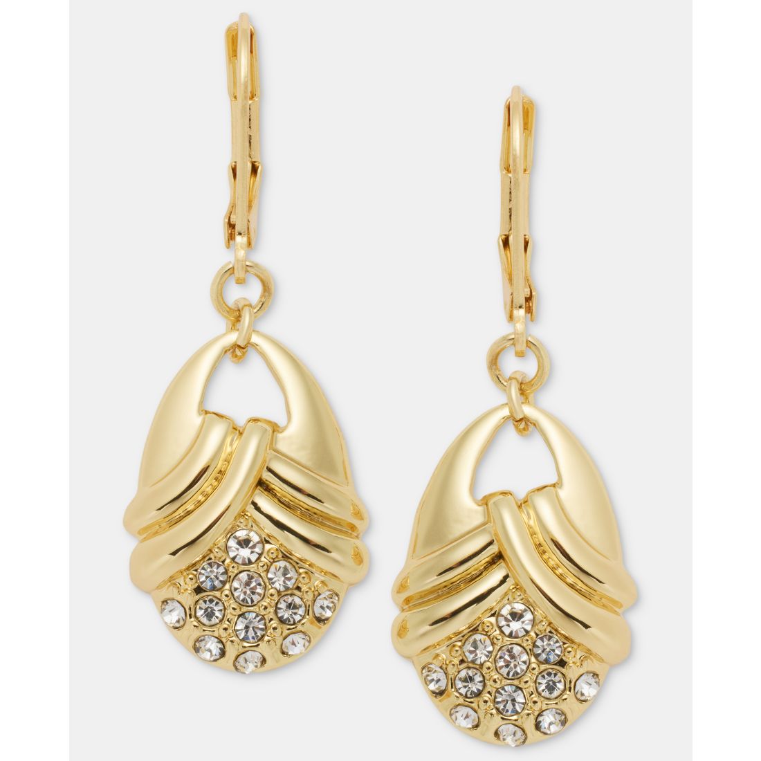 Anne Klein Pave Textured Oval Drop Earrings