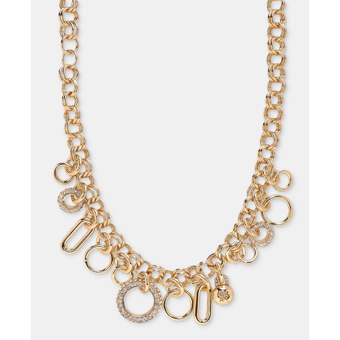 Dkny Crystal Logo Charm 16" Statement Necklace