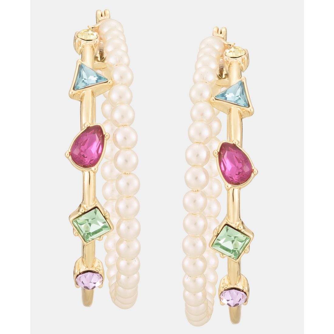 Karl Lagerfeld Paris Medium Mixed Crystal & Imitation Pearl Double Row Hoop Earrings, 1.58"