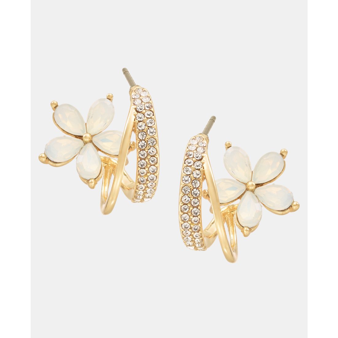 Lonna & Lilly Pave & Stone Flower Split Hoop Earrings