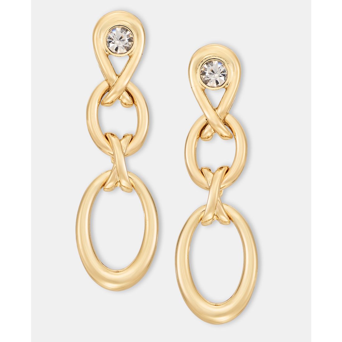 Anne Klein Crystal Oval Link Linear Drop Earrings