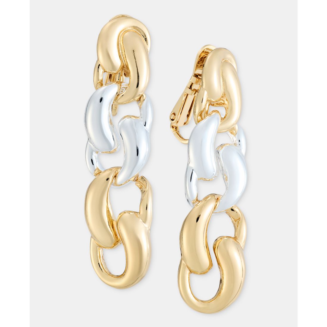 Anne Klein Twisted Puffy Link Clip-On Linear Drop Earrings
