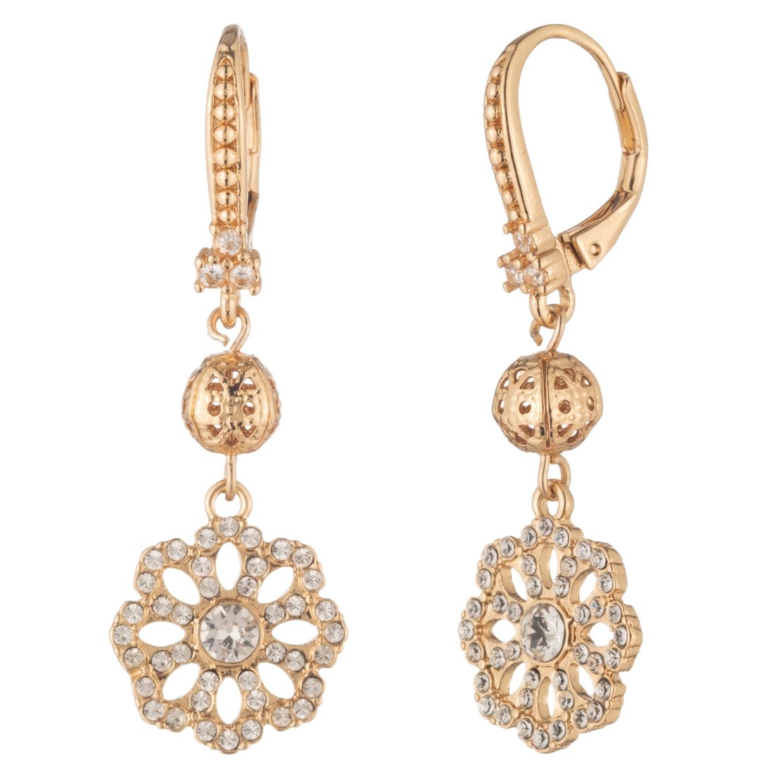 Marchesa Crystal Filigree Beaded Double Drop Earrings