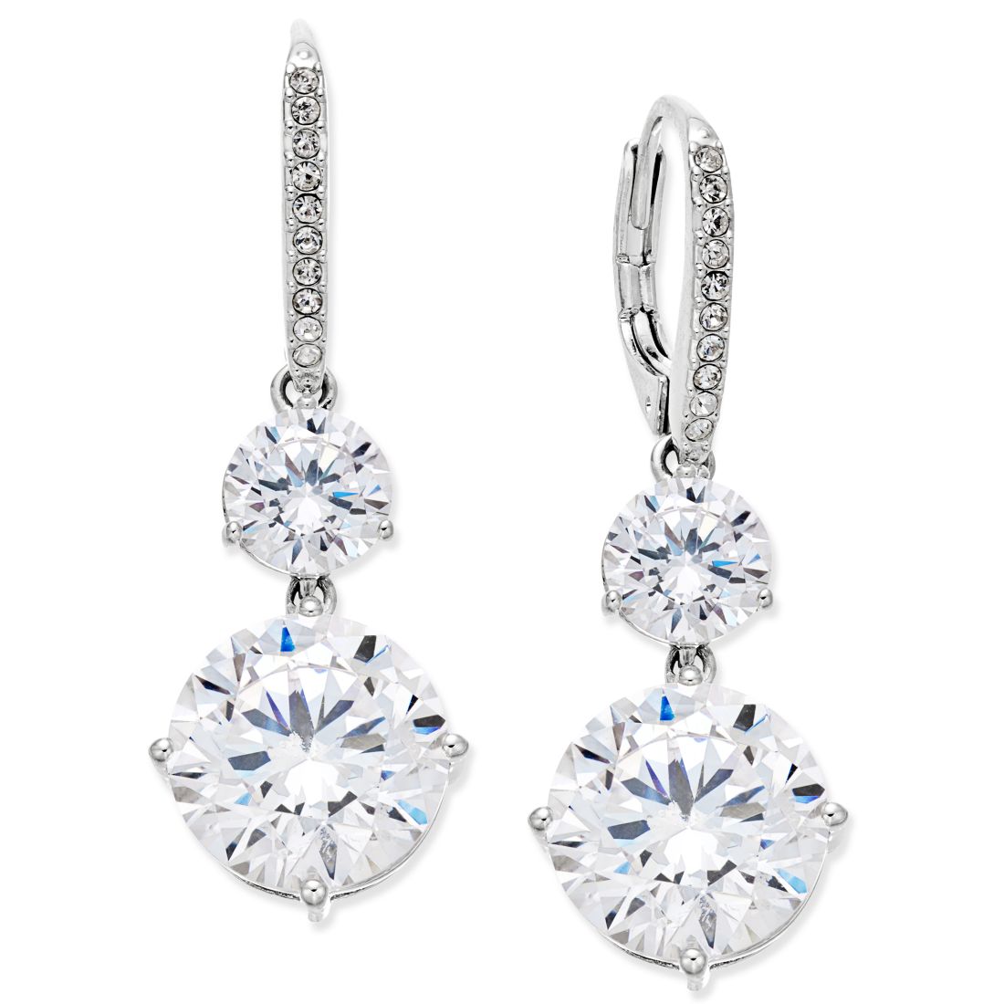 Eliot Danori Silver-Tone Crystal Double Drop Earrings, Created for Macy's