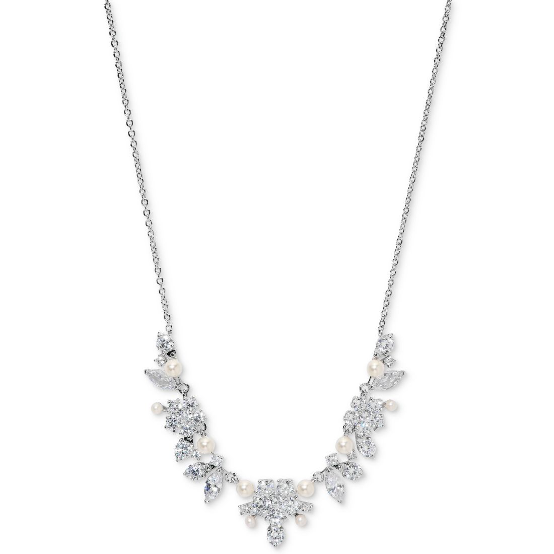 Eliot Danori Cubic Zirconia & Imitation Pearl Cluster Statement Necklace, 16" + 2" extender, Exclusively at Macy's