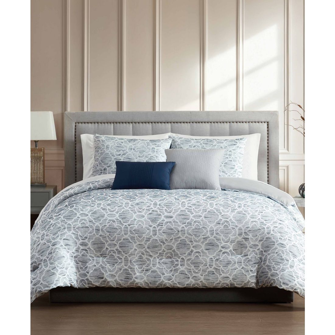 Macy's Benton Geometric 9-Pc. Comforter Set, Queen - Blue, white